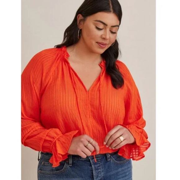 NEW Torrid Orange Stripe Gauze Lace-Up Peasant Top size 12 Boho Cottage - Picture 3 of 8